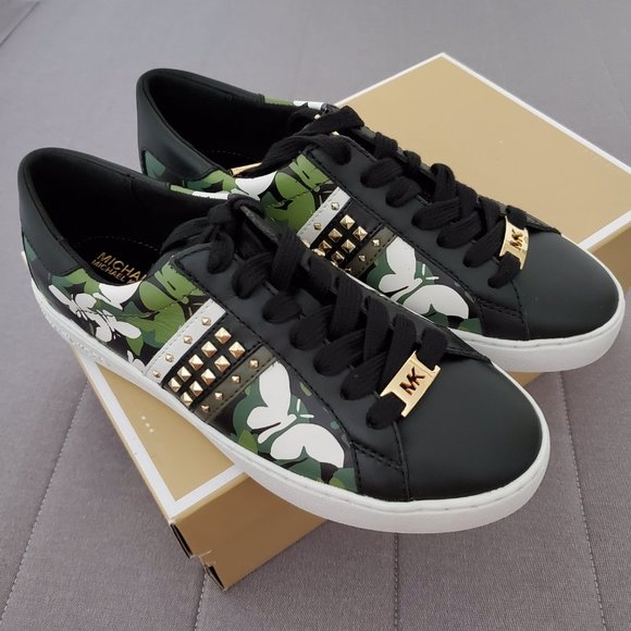 NEW Michael Kors Leather Butterfly Studded Sneaker - Picture 1 of 8